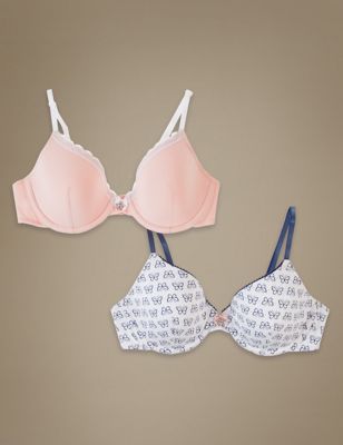 2 Pack Cotton Rich Moulded Underwired Full Cup Bras